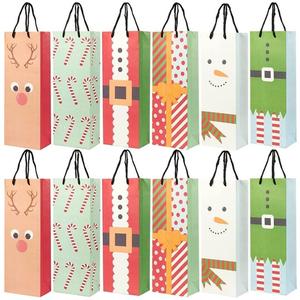 Blue Panda 24 Pack Christmas Wine Gift Bags, 6 Winter Xmas Designs, Christmas Wine Bags for Wine Bottles Present, Winter Holiday Season Gathering Party, 15.3 x 3.2 x 5.5 Inches