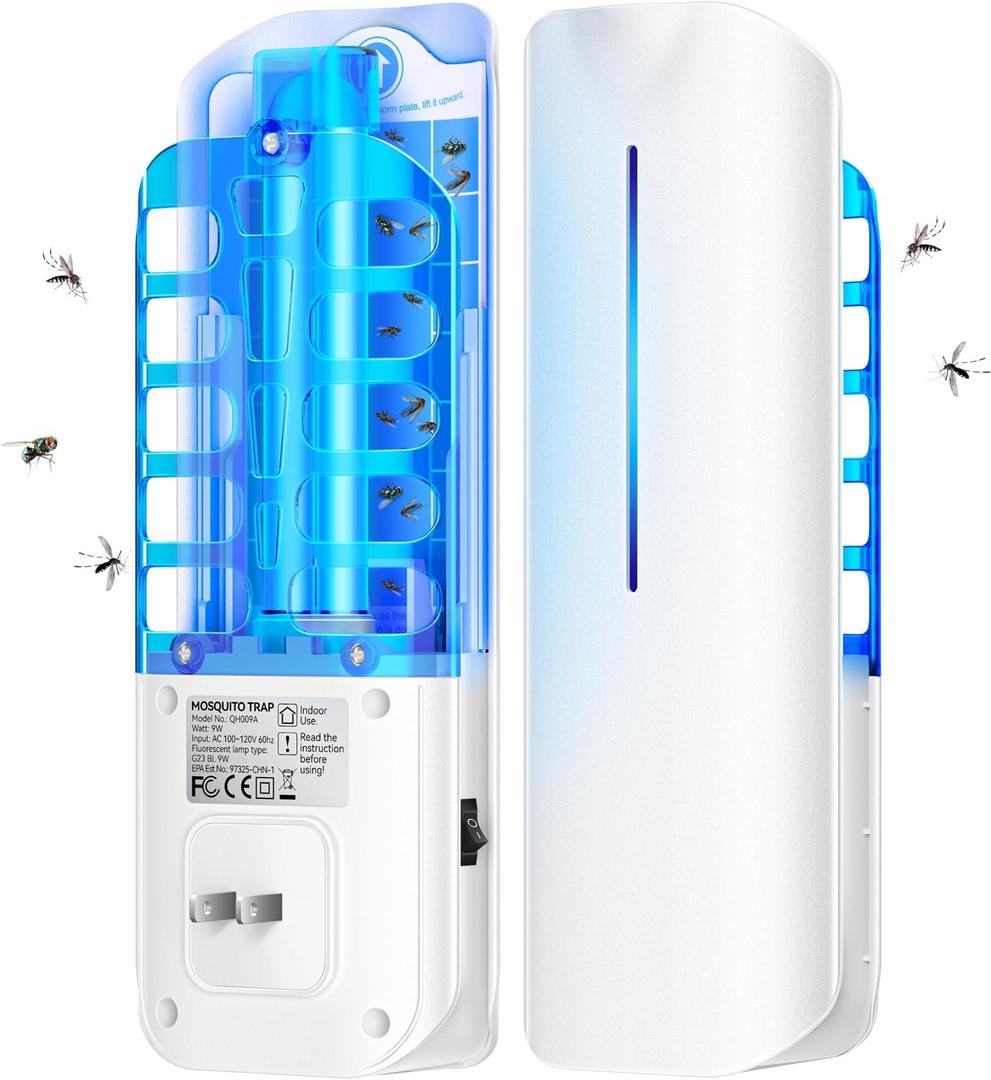 Flying Insect Trap Plug in Mosquito Bug Zapper Indoor Gnat Moth Catcher with 9W Night UV Light, 10 Sticky Glue Board Refills for Home Office White