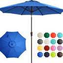 Ayge 9FT Large Outdoor Patio Umbrella Market Table Umbrella-UV Resistant, Easy Push Button Tilt and Crank, 8 Sturdy Fiberglass Ribs Heavy-Duty Pool Umbrella for Deck, Backyard,Garden,Blue