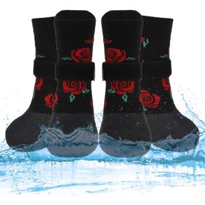 PUPTECK Dog Shoes for Hot Pavement Small Medium Large Size Dogs, Booties and Paw Protectors for Hardwood Floors, Grippy Socks to Prevent Licking Rubber Rain Hiking Boots for Senior Anti Slip (Black(Rose) Large)