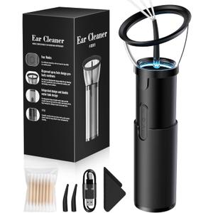 Ear Wax Removal, Retractable Ear Cleaner with 4 Modes, IPX6, Electric and Water Resistant Ear Wax Removal Kit, Rechargeable Ear Cleaning Tool with USB, Ear Washer for Humans In-home (Black)