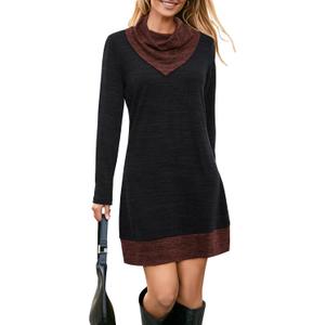 STYLEWORD Women's 2026 Winter Dress Tunic Tops for Leggings Long Sleeve Sweater Cowl Neck Fashion Shirt Dress (M)