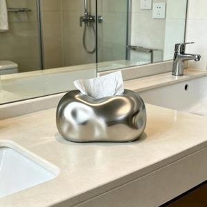 Ceramic Tissue Box Cover Modern Decorative Organizer for Facial Tissues Holder, Farmhouse Style Home Decor for Bathroom, Bedroom, Living Room & Office (Round Silver)