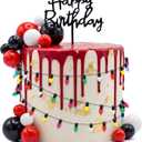 Gerrii 63 Pcs Stranger TV Cake Decorations with Happy Birthday Cake Topper Spooky Miniature Fairy Lights Black Red White Ball Toppers Set Red and Black Birthday Supplies for Horror Party Decor