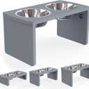 Elevated Dog Bowls, Bamboo Raised Dog Bowl for Large Dogs & Medium Dogs, with 2 Stainless Steel Bowls (10'' Tall–48 oz Bowl, Grey)