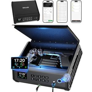 Smart Gun Safe, 4 Ways Biometric PistolRechargeable Safe withFingerprint/Keypad/Key/APP Lock, APPControl, LCD Display, Emergency PowerSupply Handgun Lock Box for HomeBedroom, Car