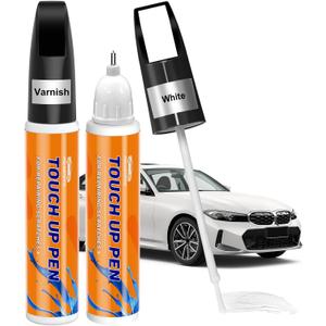 2 x Pocartiffic Car Scratch Remover, Premium Car Paint Pen, Effective Sratch Repair Pen for Car, Precise Automotive Touch up Paint, Car Paint Scratch Repair for Rims and Wheels 2pcs(White Paint+Varnish)
