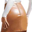 We1Fit Womens Fuax Leather Skirt High Waisted Bodycon Pencil Mini Skirts with Shorts (Brown, XL)