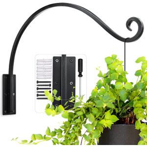 AJART Hanging Plant Hanger Outdoor: 22-Inch Bird Feeder Wall Hooks - Heavy-Duty Plant Bracket Hook for Hanging Flower Baskets (Black)