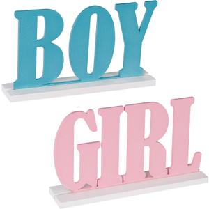 Boy or Girl Sign  Blue and Pink Wooden Tabletop Decor for Gender Reveal and Baby Shower Party Supplies  by JTRF
