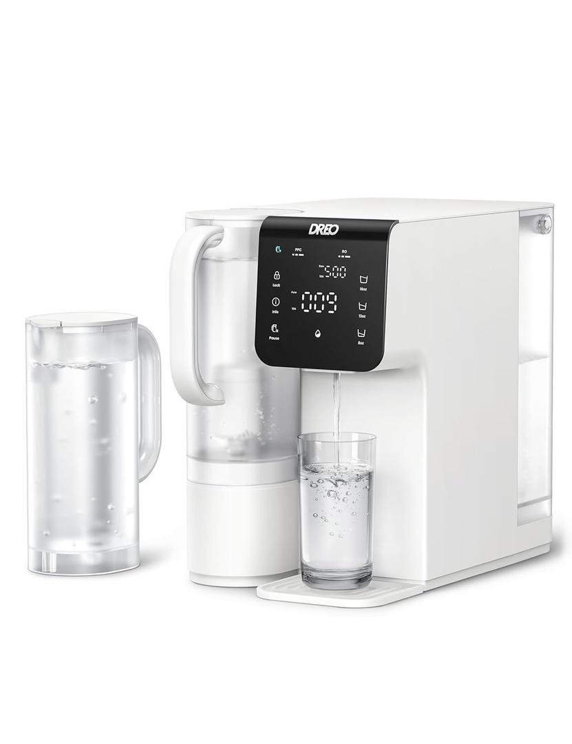 DREO Reverse Osmosis Water Filter Countertop, 7-Stage RO Water Filtration System, Installation-Free, Reduce TDS, Water Filter Pitcher for Home, Kitchen, 3:1 Pure to Drain, WF511 Upgraded (Ivory)