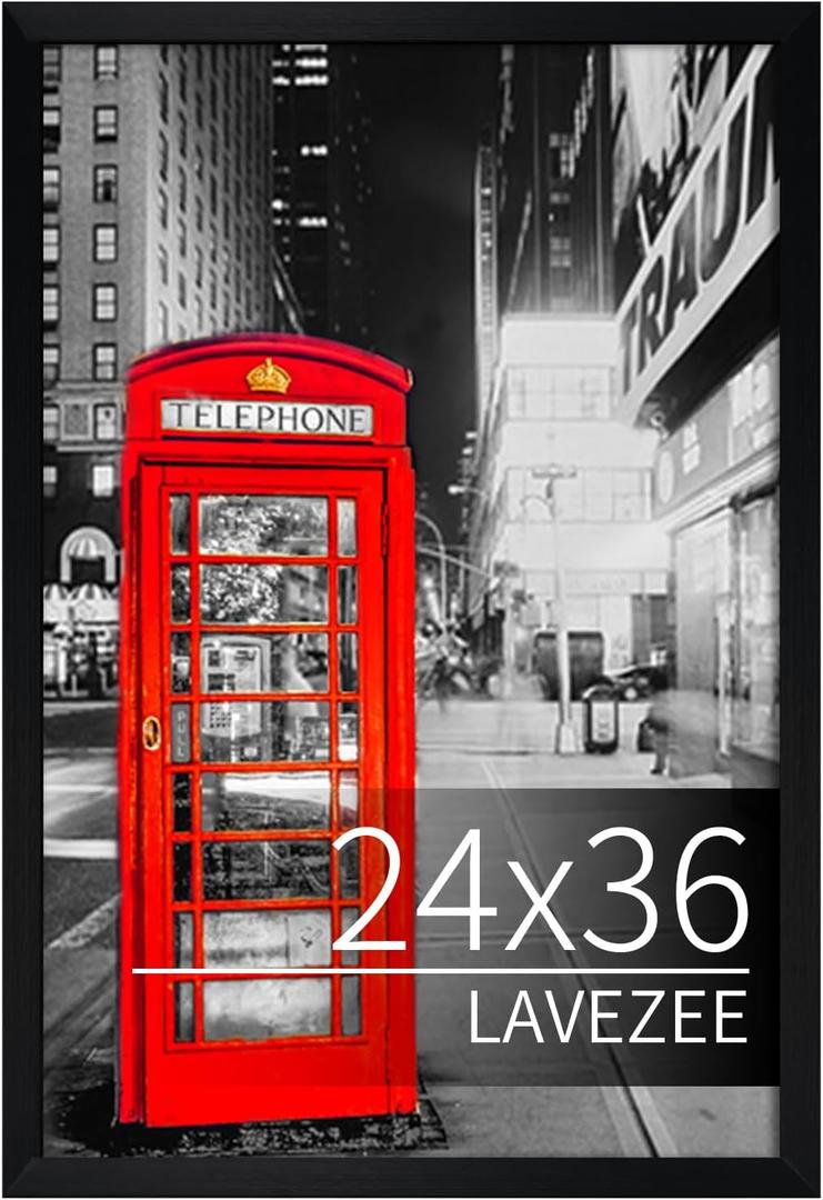 Lavezee 24x36 Poster Frame Black Display 24 x 36 Inch Photo Picture Frame for Wall, Metal 24 by 36 Frame for Wedding Christmas Birthday Thanksgiving Mother's Day