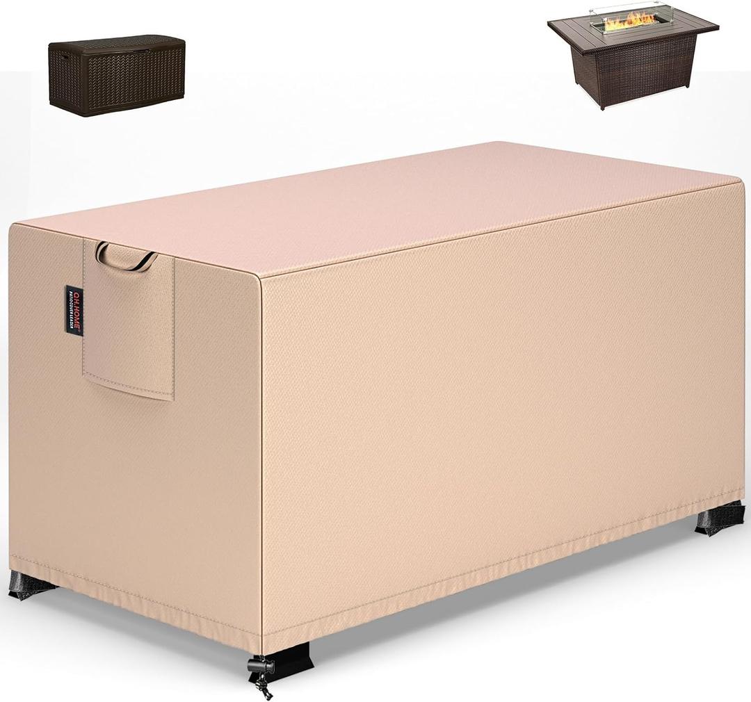 QH.HOME Fire Pit Cover Rectangle 56 x 38 Inch,Outdoor Waterproof Fire Pit Table Cover Strong Tear Resistant and Fading Resistant for Rectangular Patio Furniture Fireplaces - Wheat