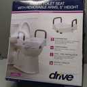 Drive Medical 2-in-1 Raised Toilet Seat with Removable Padded Arms - Elevated Bathroom Safety Support - Secure Locking Attachment - Easy Height Assistance - Durable Construction, Standard Toilets