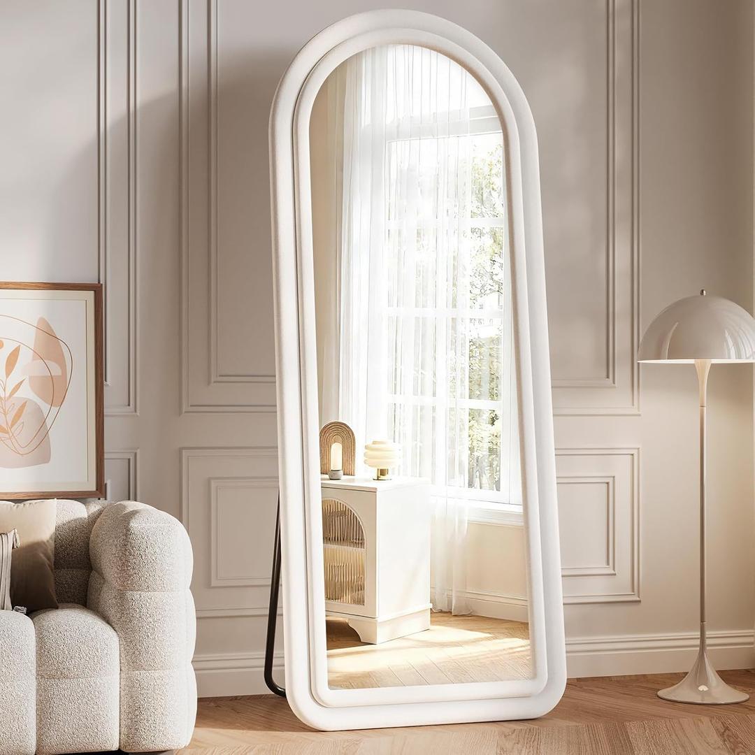 Flannel Full Length Mirror 63"x24", Arched Mirrors Full Length with Stand, Flannel Floor Mirror for Bedroom and Living Room, Full Body Mirror Hanging or Leaning, White