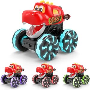 Intoypad Red Chomping Dino Monster Truck Toy  Press and Go Car with LED Light Wheels  Light-Up Push Car for Toddlers Boys Girls Ages 2 3 4 5  Dinosaur Toy with Moving Mouth Action