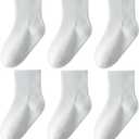 Wamvp Toddler Grip Socks with Non-Slip, Unisex Baby Retro Stripe Seamless Crew Ankle Cotton Socks for Girls Boys 6 Pairs, Pure White 3-5T