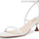 Modatope Kitten Heels for Women Open Square Toe Ankle Strap Sandals Low Heels Dress Shoes for Party (White)