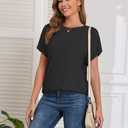 Womens Tops Summer Oversized T Shirts Short Sleeve Tunics Fashion Dressy Clothes Trendy Business Casual Outfits 2025 (Black, L)