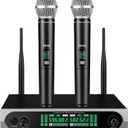 Wireless UHF Microphone System,W/2 Handhelds,Auto Scan,2x50 UHF Frequencies,200ft Range,Dynamic Microphone for Singing,Karaoke,Church