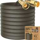 30 ft Lightweight Flexible Hose, Non-Slip Handles, Lightweight Alloy Brass Plated for Boats, RVs, Marine Washdown, Lawn, Gardening, Leakproof, Male/ Female Connector (OrangeBlack, 30 FT Hook&Spray Nozzle)