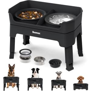 4 in 1 Adjustable Elevated Dog Bowls with 2*Stainless Steel Bowls, Anti-Spill Water Bowl, 4 Heights Raised Dog Bowl Stand for Small to Medium & Growing Large Puppies, Anti-Slip, Mess Proof Design