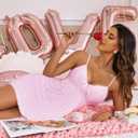 Avidlove Women Nightgown Sexy Sleepwear Lace Chemise V-neck Modal Babydoll Lounge Dress (Pink, XXL)