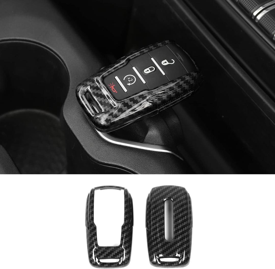 RAZPOY for RAM Key Fob Cover, Carbon Fiber Remote Control Cover Smart Key Protector Key Case Shell Holder for 2018-2023 Dodge RAM 1500 2500 3500 Accessories, ABS