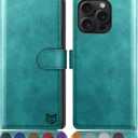 SUANPOT Compatible with iPhone 16 Pro 6.3" Wallet case with RFID Blocking Credit Card Holder,Flip Book PU Leather Protective Cover Women Men for Apple 16 Pro Phone case Blue Green