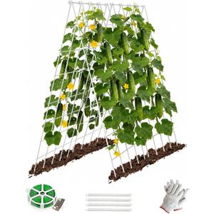 2 Pack Cucumber Trellis, 60inch A-Frame Rustproof Steel Wire Garden Trellis for Raised Beds, Heavy Duty Climbing Plants Supports for Cucumber,Tomato, Climbing Plants and Flowers
