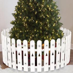 Christmas Tree Fence, 24 PCS White Picket Fence Holiday Decoration Around Artificial Real Xmas Trees, Plastic PVC Small Fence Panel Freestanding Barrier to Go, Toddlers Cats Proof, Overall 11"W x115"L