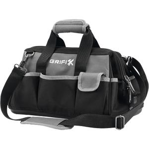 16-inch Tool Bag, Portable Tool Box Organizer Storage, Wide Mouth Tool Tote Bag with Large Zipper, 17-Pocket Adjustable Shoulder Strap and Ergonomic Handle (16" Molded Base)