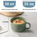 Oversized Soup Bowl with Handle: 38 oz Ceramic Soup Mug with Lid - Microwave Safe Jumbo Food Storage Container for Ramen Cereal Breakfast Meal Prep Office Lunch Dorm Living - Pea Green 6 In