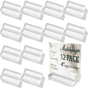 4 inches Acrylic Stand, 12 Pcs Table Number Holder, Clear Acrylic Sign Holder Place Card Holders for Wedding, Business, Conference(Clear- 4"-12pack)