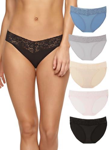 Felina Stretchy Lace Trimmed Bikini Underwear - Sexy Underwear for Women, Bikini Panties, Seamless Panties (5-Pack) S-M