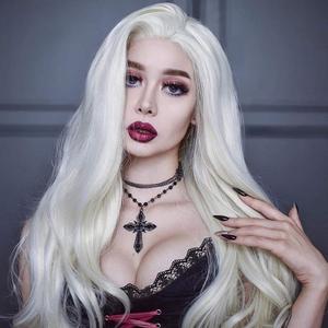 morvally 24" Long Wavy 60# Platinum Blonde Glueless Lace Front Wig Free Part Natural Straight Heat Resistant Synthetic Hair Wigs (Platinum White)