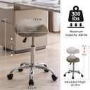 FIRAVOE Saddle Stool, Swivel Saddle Stool with Wheels, Adjustable Rolling Stool 18"-26", Faux Leather Rolling Stool for Salon, Massage, Clinic, Lab, Office (Light Grey, 1PCS (18"-26"))