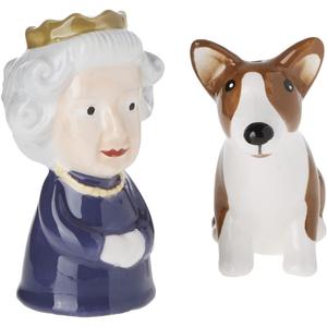 Abbott Collection 27-KITSCH-303 Queen and Corgi Salt and Pepper Shaker Set, Purple/Brown, 3.5" H (Queen & Corgi Salt & Pepper-3.5"H)