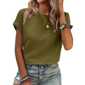Womens Summer Tops Crewneck Short Sleeve T Shirts Casual Textured Work Shirt L