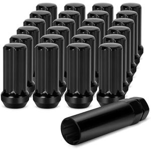 Dynofit 14X1.5 Spline Lug nuts Compatible with Chevy GMC Silverado Sierra 1500, 24pcs Aftermarket Wheel Lug Nuts Set for Fo-rd F150 2015-2024, Black Truck Nuts Sets Include 1 Socket Key for Fuel Wheel