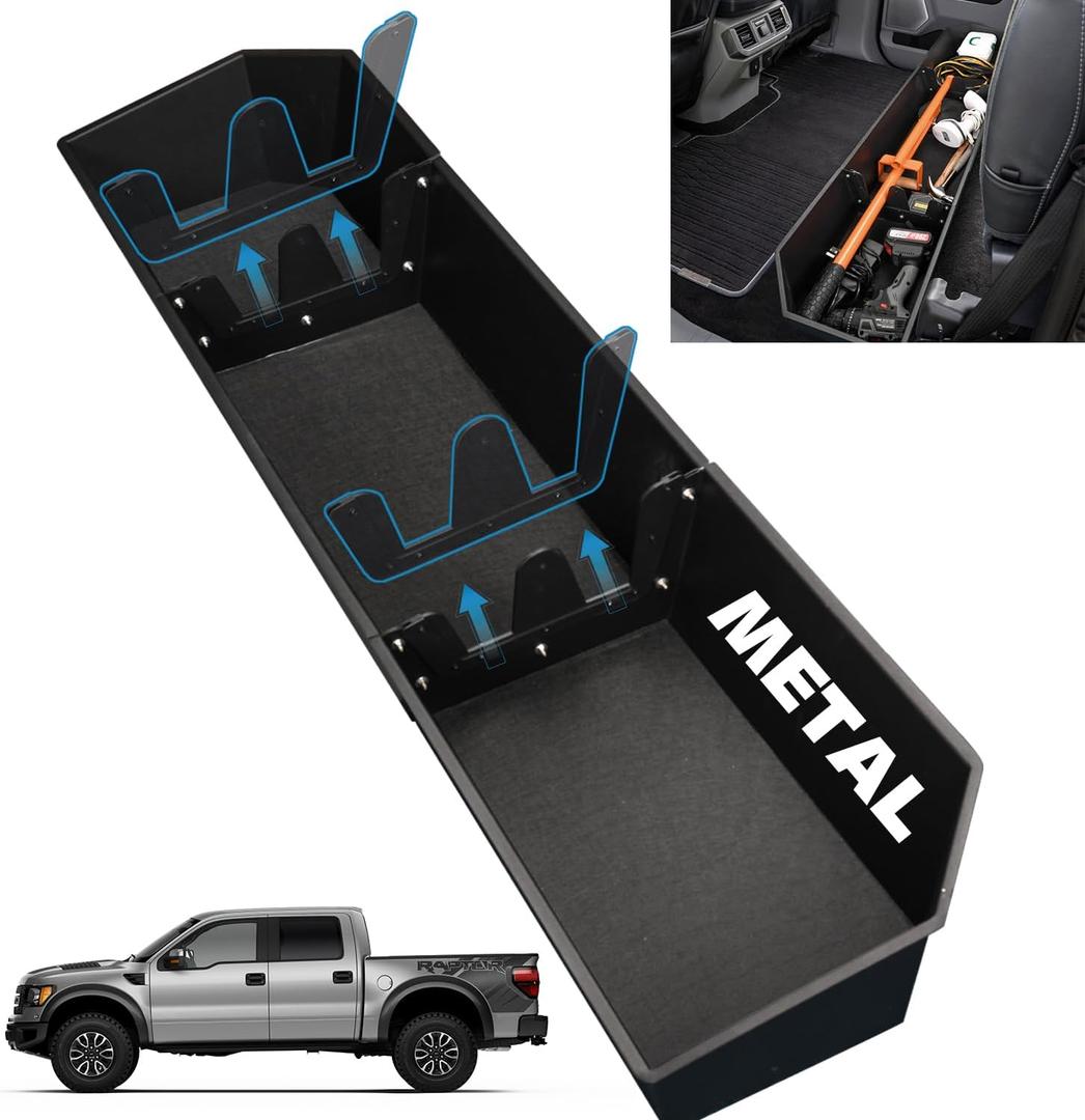 TOPOWN Full Metal Underseat Storage Fits Ford F150 SuperCrew Cab & Crew Cab 2015-2024; for F250 F350 F450 F550 Super Duty 2017-2023; Under Seat Storage for Ford Rear Under Seat Cargo Organizer