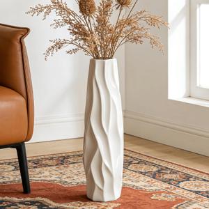 Floor Vase, GDSZJLJ 24 Inches Tall Ceramic White Large Decorative Vases for Modern Home Decor, Living Room, Minimalist Style Flower Vase for Pampas Grass, Flowers, Twigs, Office, Bedroom Dcor