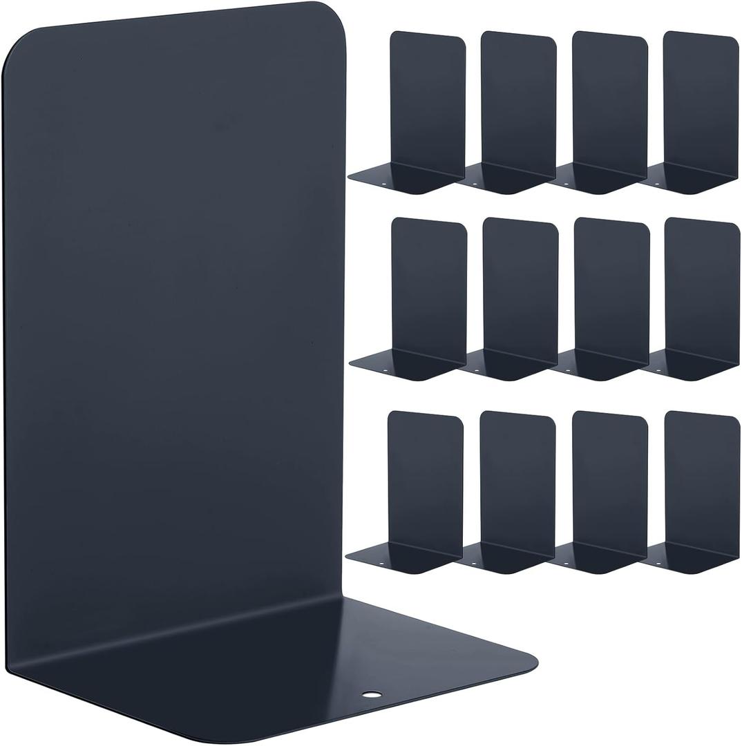 6 Pairs Metal Bookends Book Stopper for Shelves Office Book Holder Library Bookend for Heavy Books Desk Home Bookshelf School (Black) (Dark)