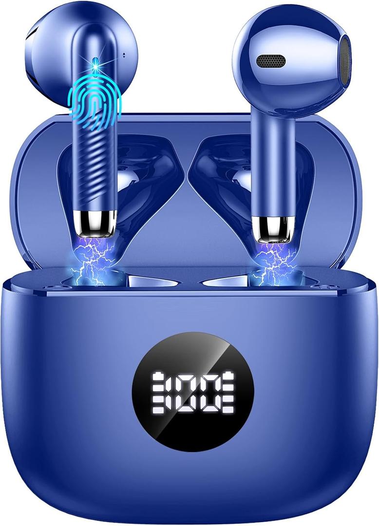 Wireless Earbuds, Bluetooth 5.4 Headphones LED Power Display Ear Buds Bass Stereo, Bluetooth Earbuds in-Ear Noise Cancelling Mic, 40H Playback Mini Case IP7 Waterproof Sports Earphones for Android iOS