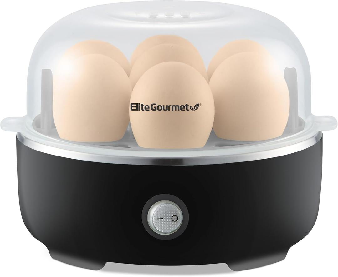 Elite Gourmet EGC115B Easy Egg Cooker Electric 7-Egg Capacity, Soft, Medium, Hard-Boiled Egg Cooker with Auto Shut-Off, Measuring Cup Included, BPA Free, Classic Black