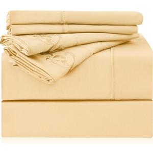 LONAVA California King Size Sheet Set - 6 Piece Hotel Luxury Wrinkle-Free Microfiber Sheet, Oeko-TEX Certified, Breathable & Elastic, 16" Deep Pockets, Pale Yellow