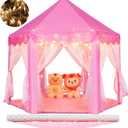 Monobeach Princess Tent Girls Large Playhouse Kids Castle Play Tent with Star Lights Toy for Children Indoor and Outdoor Games, 55'' x 53'' (DxH) (Pink Princess with Play Mat)