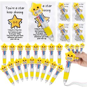 Sayglossy 36 Sets Star Party Favor Gifts Bulk, 4-in-1 Multicolor Ballpoint Pens with “you're a Star” Encouragement Cards Employee Appreciation Gifts for Coworkers, Rewards Events