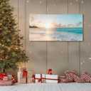 Goldfoilart Ocean Beach Sunset Canvas Wall Art for Bedroom Seascape Paintings Coastal Picture Framed Artwork for Bathroom Living Room Office Wall Decor 20" x 40"