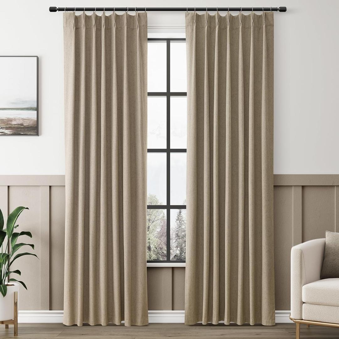 Khaki Blackout Curtains 84 Inch Long for Bedroom Neutral Modern Farmhouse Pinch Pleated Linen Blended Room Darkening Curtains Thermal Insulated Black Out Living Room Drapes 40x84
